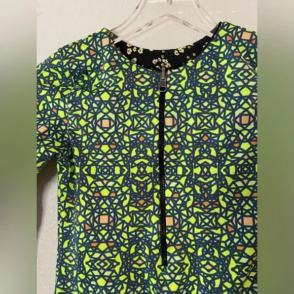 Maaji Green and Pink Rashguard Swimwear with Long Sleeves